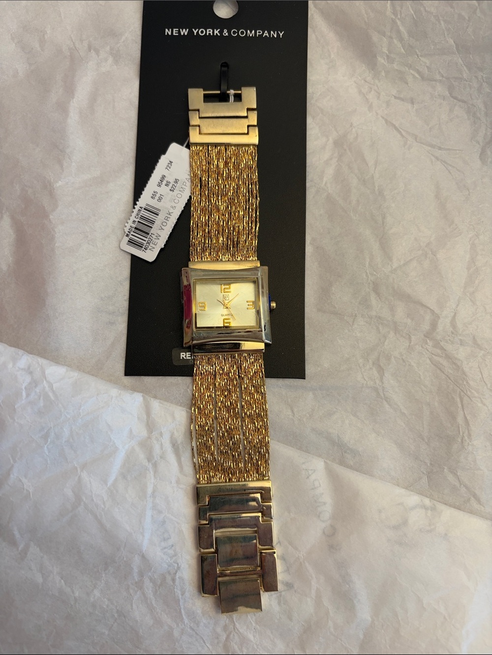 New York & Company ladies. Gold Multi-Strand Mesh Bracelet Adjustable Watch MEW